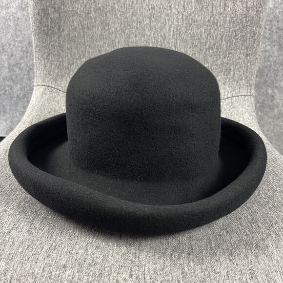 VTG Laura Ashley 100% Wool Hat Womens Black Derby Bowler Made In Great Britain - Picture 2 of 9